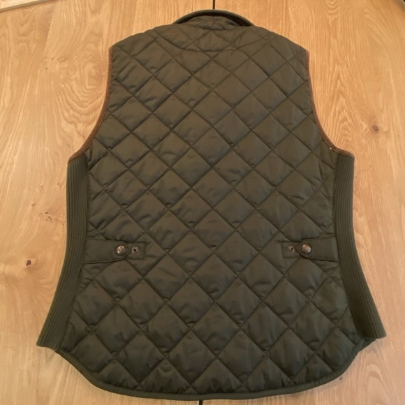 Polo Ralph Lauren Crest Quilted Lamb Suede Leather Gilet Vest Olive Women's Sz L - Picture 2 of 10